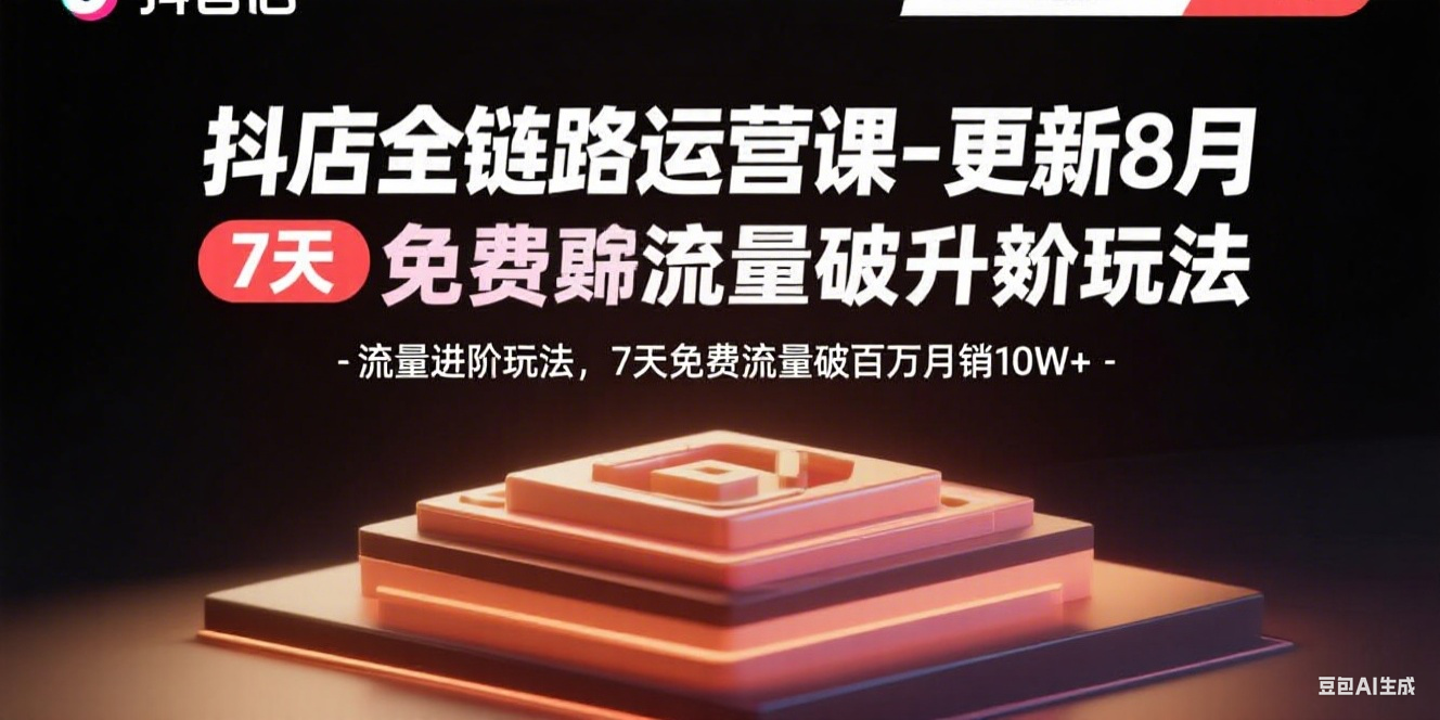 抖店全链路运营课-更新8月:流量进阶玩法,7天免费流量破百万月销10W+