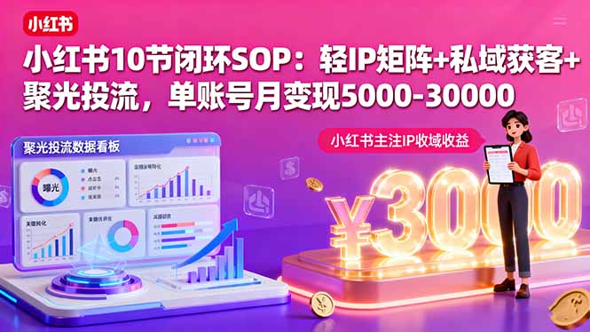 小红书10节闭环SOP:轻IP矩阵+私域获客+聚光投流,单账号月变现5000-30000