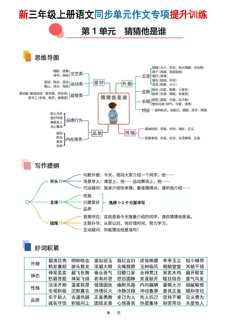 新三上语文同步单元作文专项提升训练（48页）