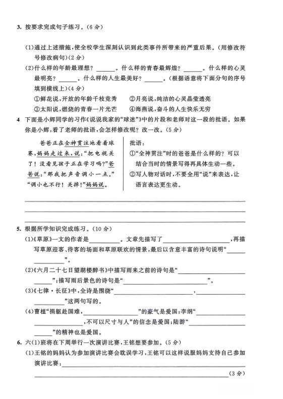 2025-2026学年六年级上册语文期中试卷2
