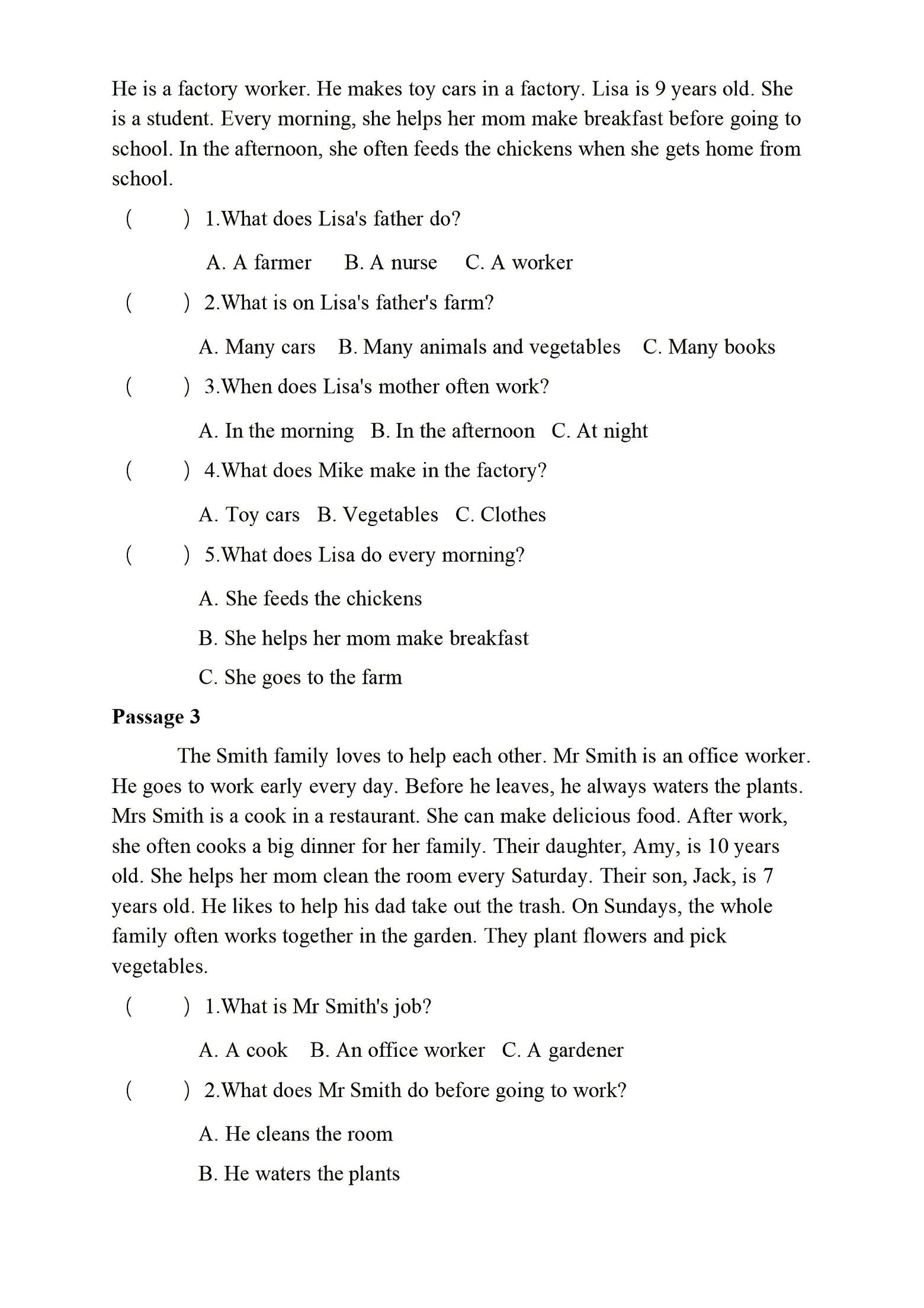 四年级上英语阅读理解重难点专项练习《PEP版》