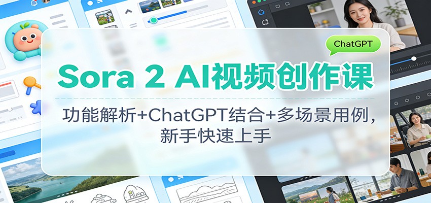 Sora 2 AI视频创作课：功能解析+ChatGPT结合+多场景用例，新手快速上手
