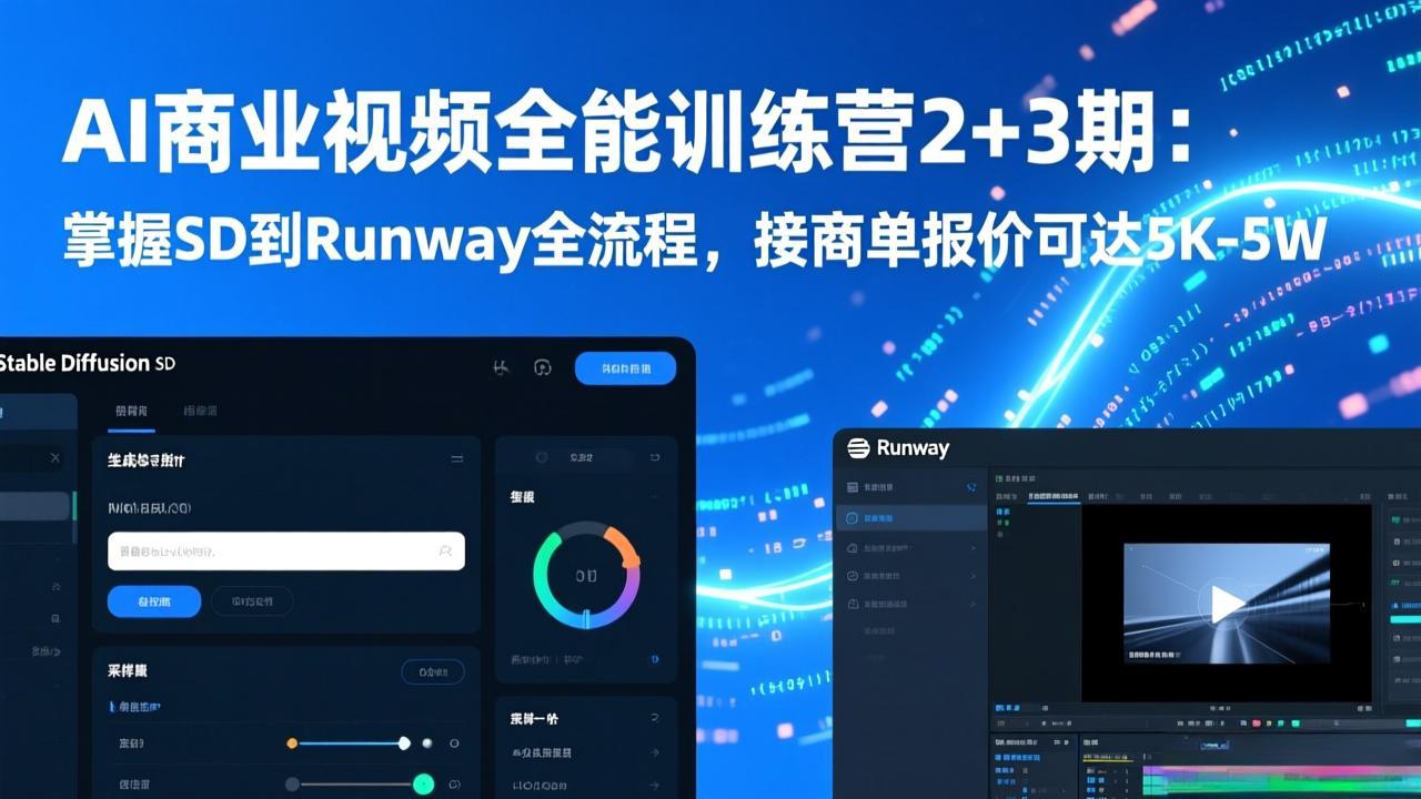 AI商业视频全能训练营2+3期:掌握SD到Runway全流程,接商单报价可达5K-5W