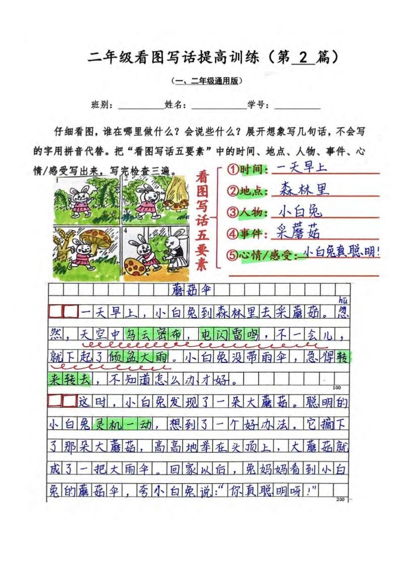 二年级上语文看图写话提高训练30篇30页（参考范文）