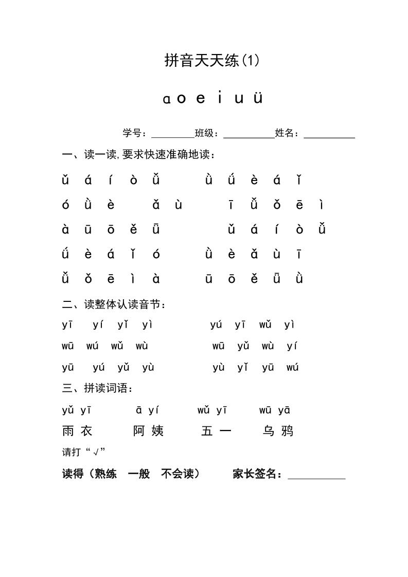 幼小衔接拼音天天练