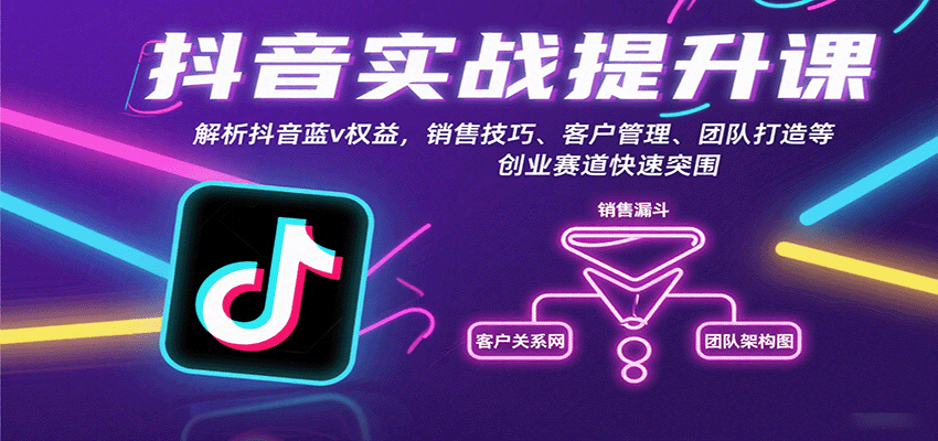 抖音实战提升课:解析抖音蓝v权益,销售技巧、客户管理、团队打造等创业赛道快速突围