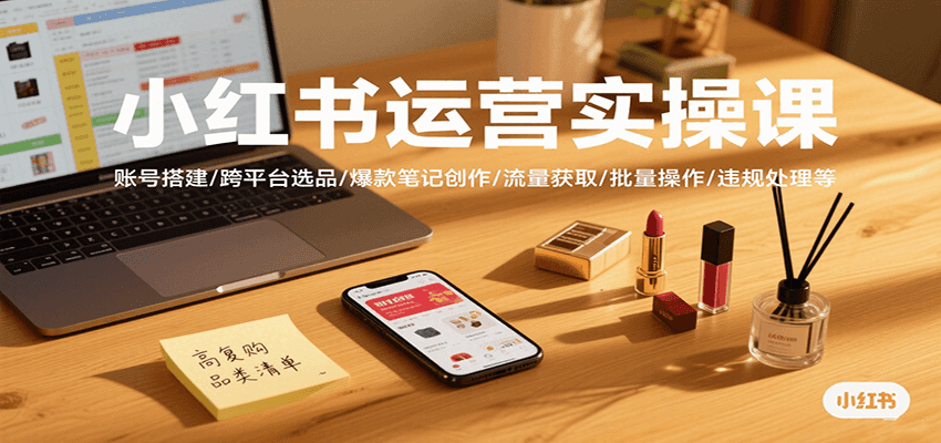 小红书运营实操课,账号搭建/跨平台选品/爆款笔记创作/流量获取/批量操作/违规处理等