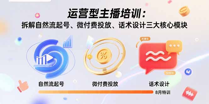 运营型主播培训：拆解自然流起号、微付费投放、话术设计三大核心模块-8月