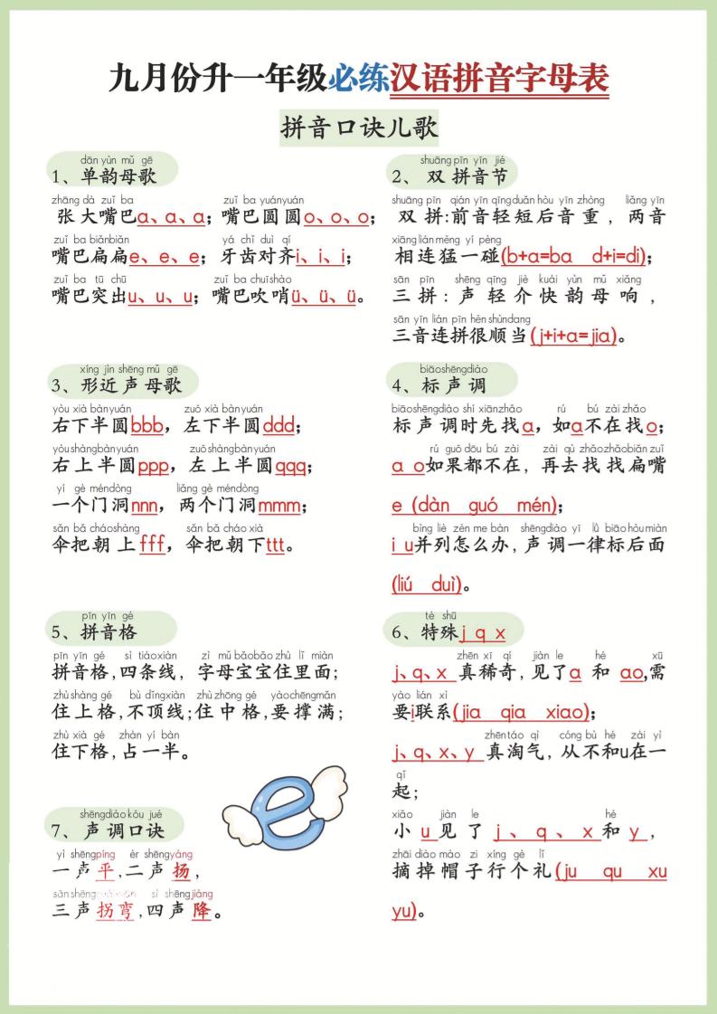 幼小衔接！语文九月份升一年级必练汉语拼音-声母