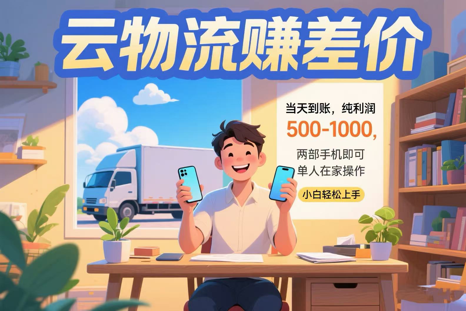 云物流赚差价 当天到账纯利润500-1000 两部手机即可 可单人在家操作 小...