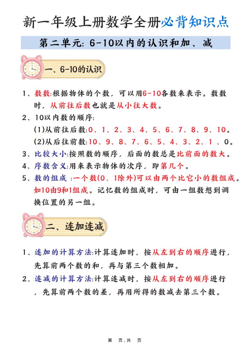 新一上数学全册必背知识点笔记（8页）