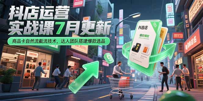 抖店运营实战课7月更新,商品卡自然流截流技术,达人团队搭建爆款选品