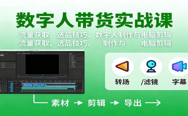 数字人变现实战课:流量获取、选品技巧、数字人制作与电脑剪辑