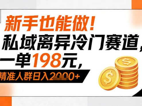 新手也能做!私域离异冷门赛道,一单198,精准人群日入1k+
