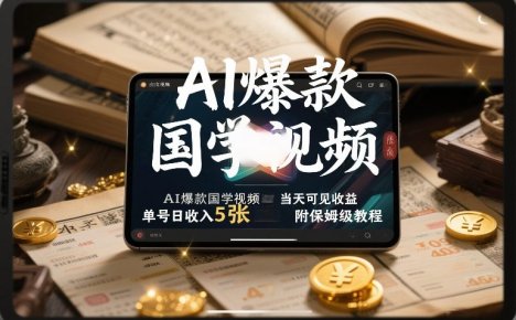AI爆款国学视频，独家起号方法，小白直接上手，当天可见收益，单号日收入5张+附保姆级教程