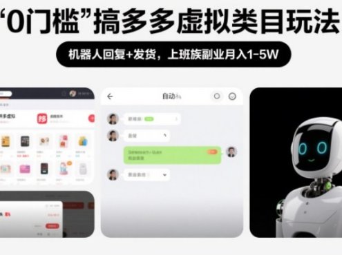 0门槛搞多多虚拟类目玩法！机器人回复+发货，上班族副业月入1-5W【揭秘】