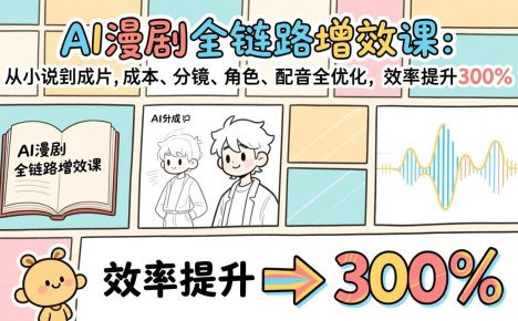 AI漫剧全链路增效课：从小说到成片，成本、分镜、角色、配音全优化，效率提升300%