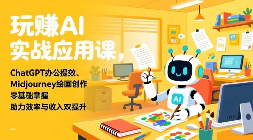 玩赚AI实战应用课，ChatGPT办公提效、Midjourney绘画创作，零基础掌握，助力效率与收入双提升