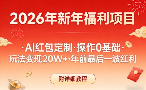 新年福利项目,AI红包定制,操作0基础,玩法变现20W+年前最后一波红利,附详细教程