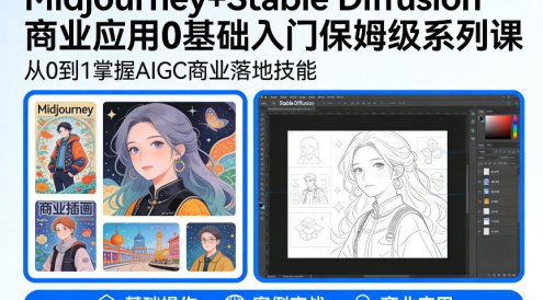 AIGC商业应用Midjourney+Stable Diffusion教程，0基础入门保姆级系列课