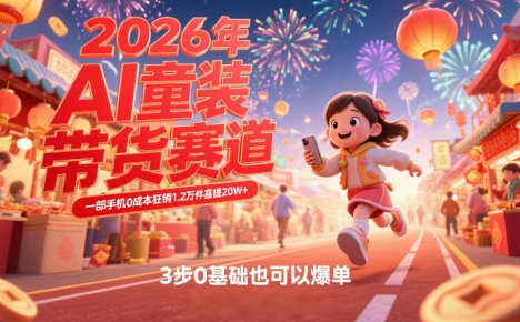 AI童装新春带货赛道,一部手机0成本狂销1.2万件喜提20W+,3步0基础也可以爆单
