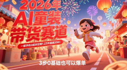 AI童装新春带货赛道，一部手机0成本狂销1.2万件喜提20W+，3步0基础也可以爆单