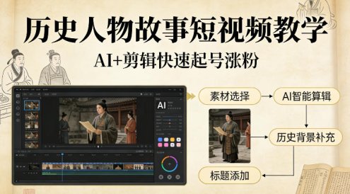 历史人物故事短视频教学，AI+剪辑制作历史人物题材短视频，快速起号涨粉