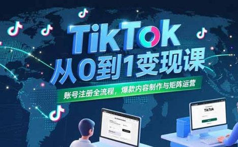 TikTok从0到1变现课，账号注册全流程，爆款内容制作与矩阵运营