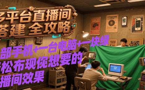 多平台直播间搭建全攻略，一部手机+一台电脑+一块绿布轻松实现你想要的直播间效果